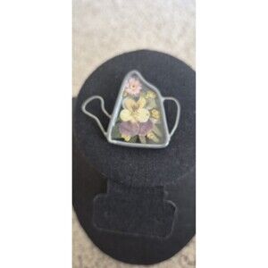 Papal Giftware Silver Tone Dried Pansy Flower Weathered Glass Water Can Brooch